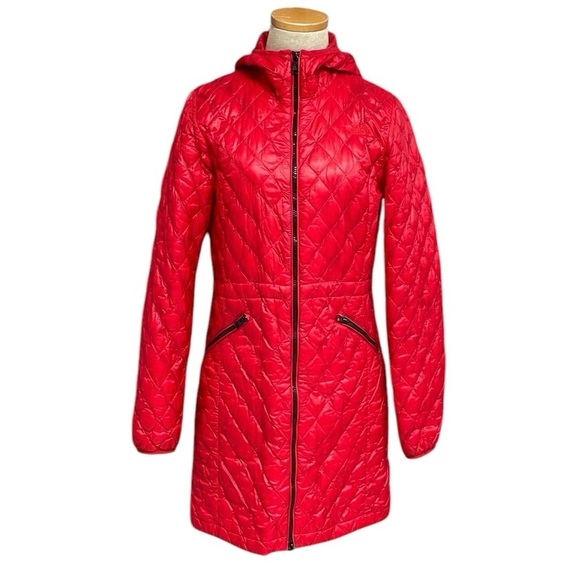 The North Face Jacket Red Thermoball Hip Length Pockets Down Insulated Small - Picture 1 of 11